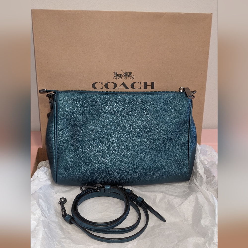 Coach Metallic Teal Carrie Crossbody Bag - Picture 2 of 10